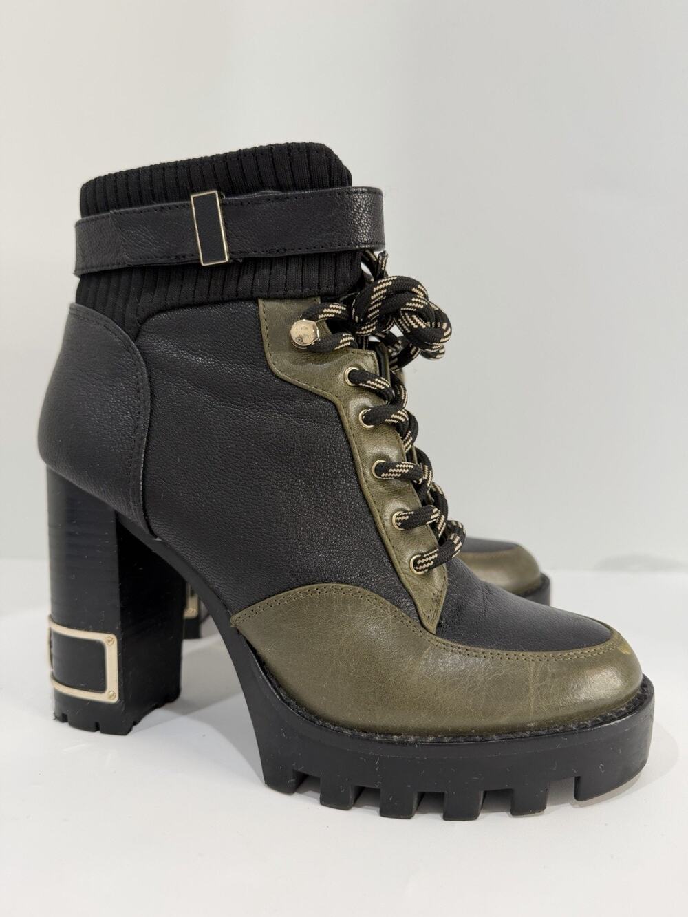 antonio melani booties size 7.5M black green block heels